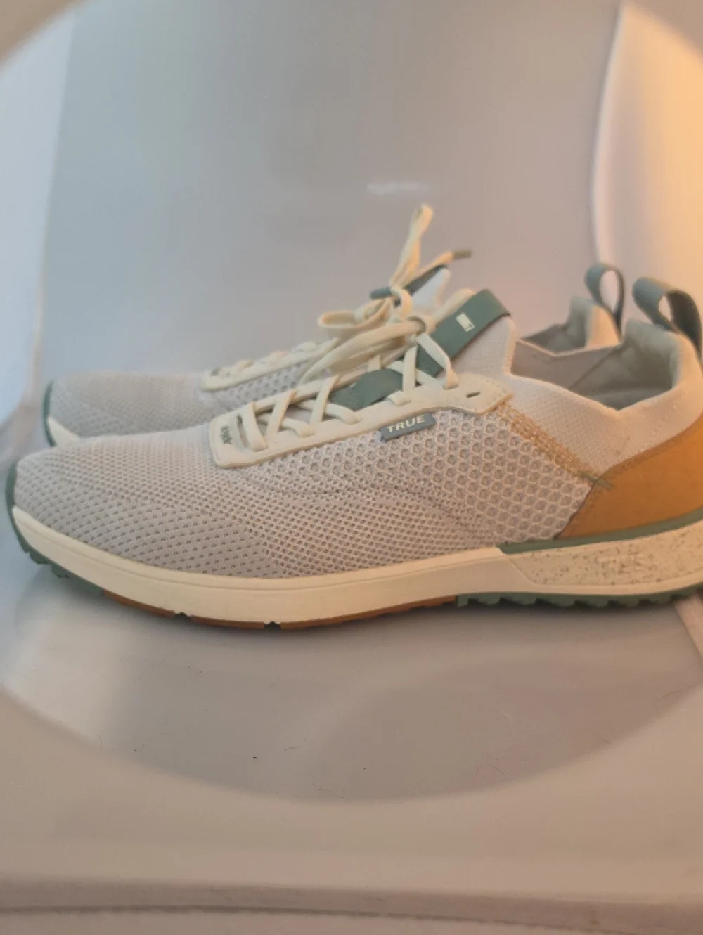 True Men's Cream and Tan Knit Sneaker with Sage Accents